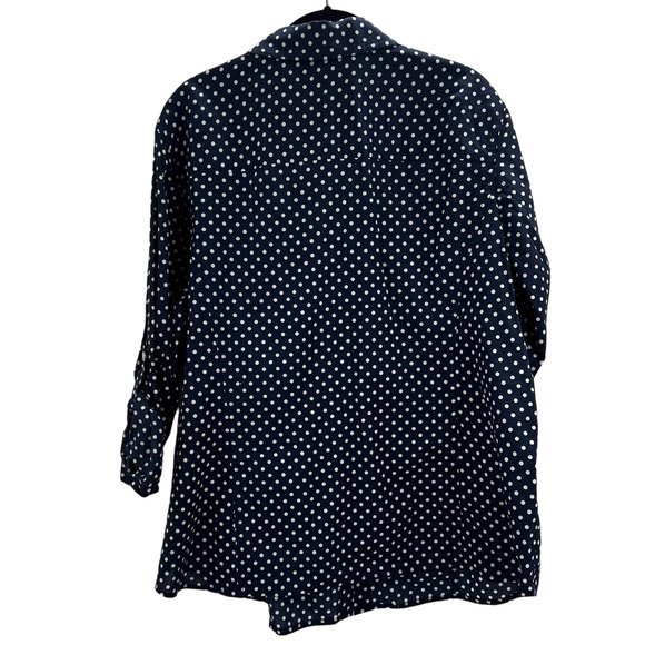 Jones New York Sport Woman Polka Dot Navy Blue White Blouse Long Sleeve 2XL - Picture 2 of 9